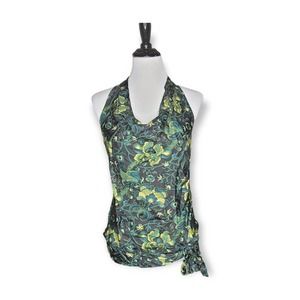 Vintage 90s Y2K Halter Top Blue Satin Laundry Shelli Segal Cowl Neck Size Small